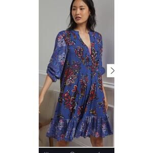 By Anthropologie Blue Diane Pintucked Tunic Dress Size L
